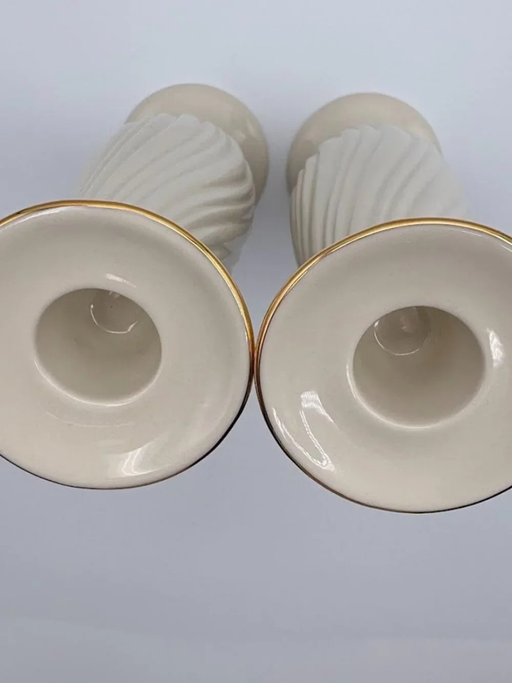 LENOX HOUSEWARMING IVORY CHINA GOLD BAND PAIR OF CANDLESTICKS